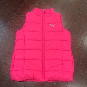 Puma Puffer Vest Girls Size  10/12 Pink Full Zip Pockets
